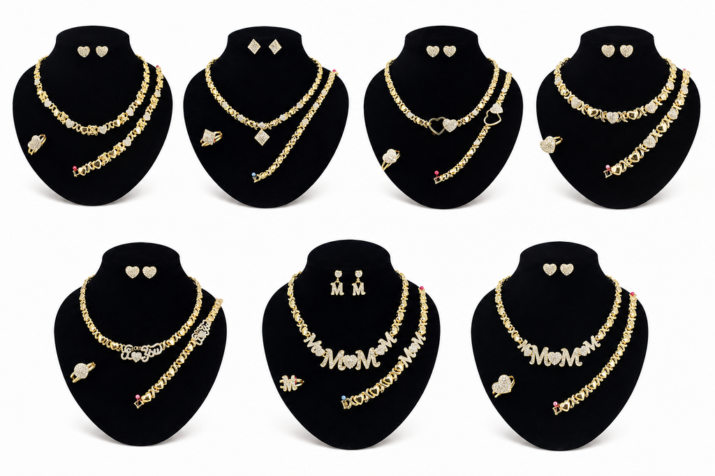 Elegant Gold Heart Jewelry Set – Necklace, Bracelet, Earrings & Ring