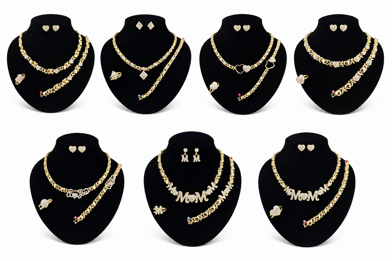 Elegant Gold Heart Jewelry Set – Necklace, Bracelet, Earrings & Ring