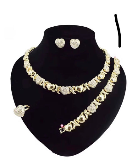 Elegant Gold Heart Jewelry Set – Necklace, Bracelet, Earrings & Ring