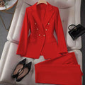 Women’s Double-Breasted Blazer & Pants Set – Elegant Two-Piece Suit