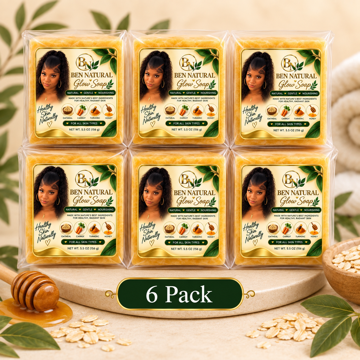 Ben Natural Glow Soap – Oatmeal, Carrot, Turmeric & Honey | 1–12 Pack