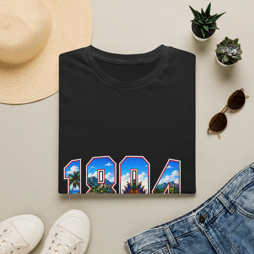 1984 Retro Hawaii Graphic T-Shirt — Tropical Palm & Sunset Vintage Tribute