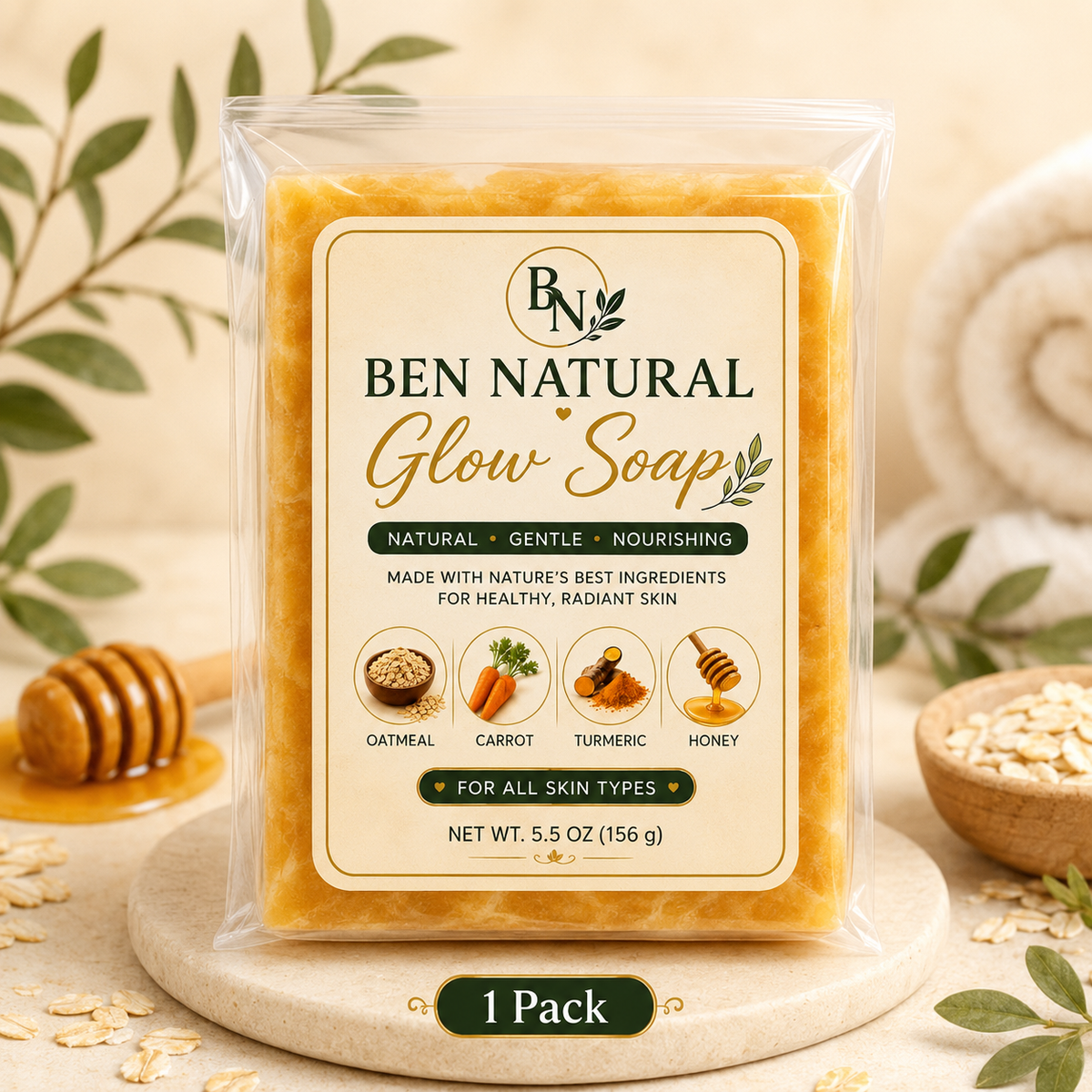 Ben Natural Glow Soap – Oatmeal, Carrot, Turmeric & Honey | 1–12 Pack