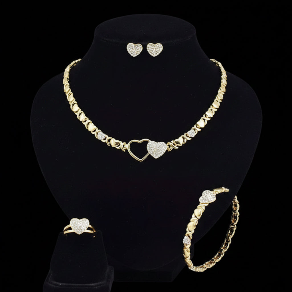 Elegant Gold Heart Jewelry Set – Necklace, Bracelet, Earrings & Ring