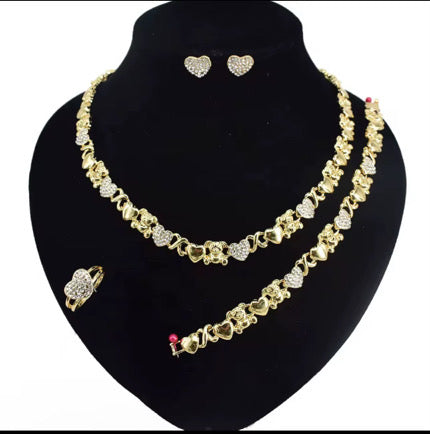 Elegant Gold Heart Jewelry Set – Necklace, Bracelet, Earrings & Ring