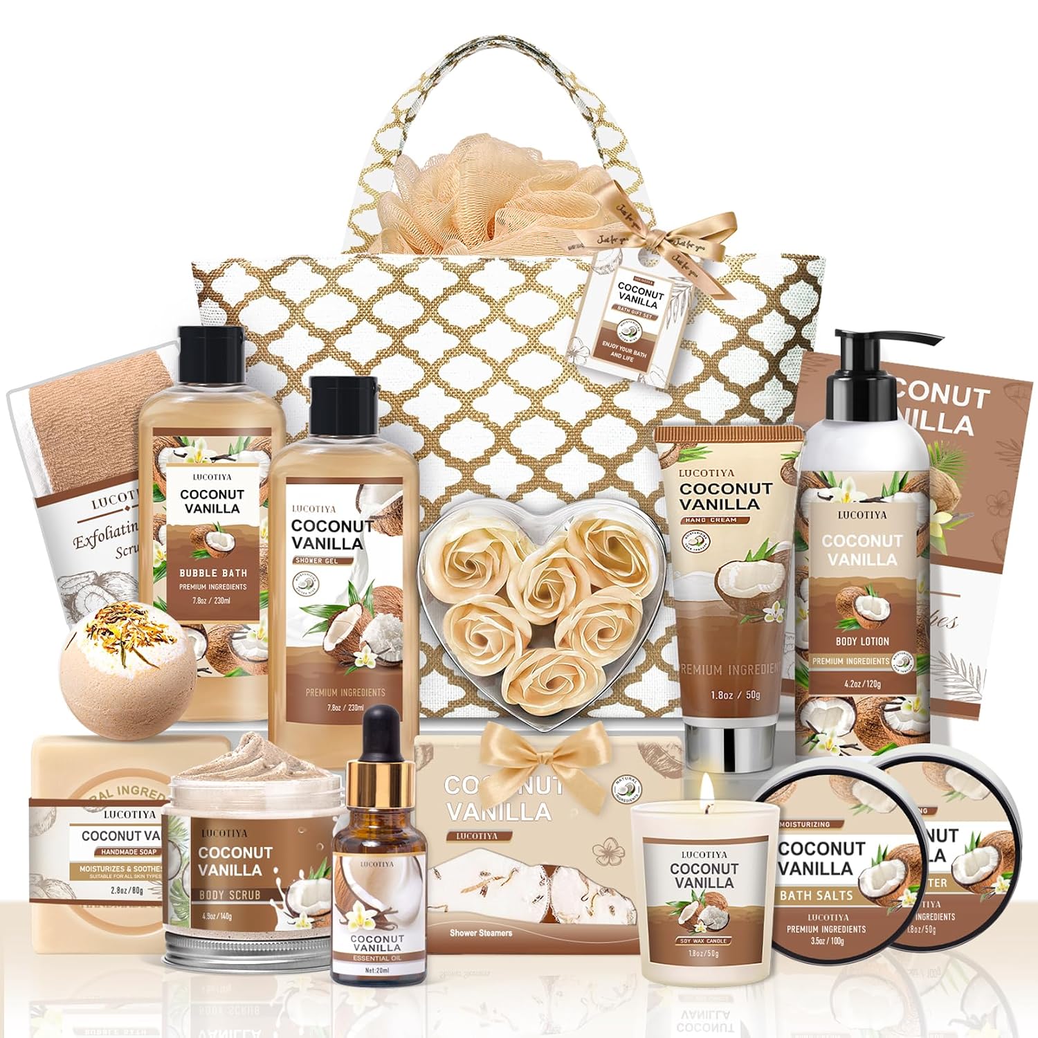 Coconut Vanilla Spa Gift Basket for Women – 18 Piece Self-Care Gift Set
