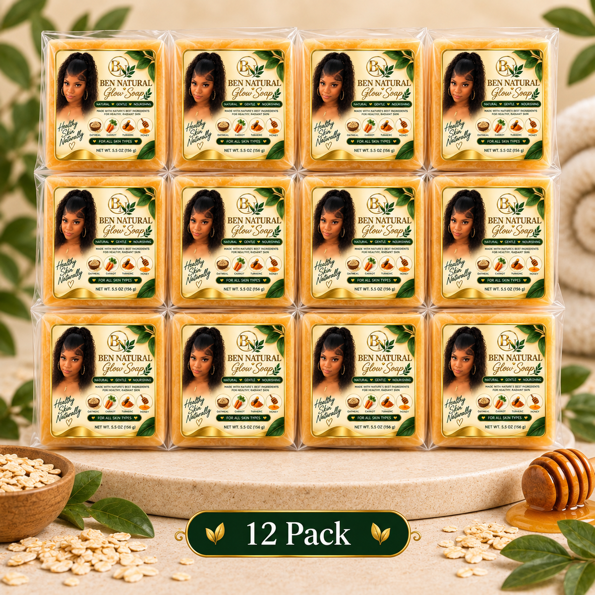 Ben Natural Glow Soap – Oatmeal, Carrot, Turmeric & Honey | 1–12 Pack